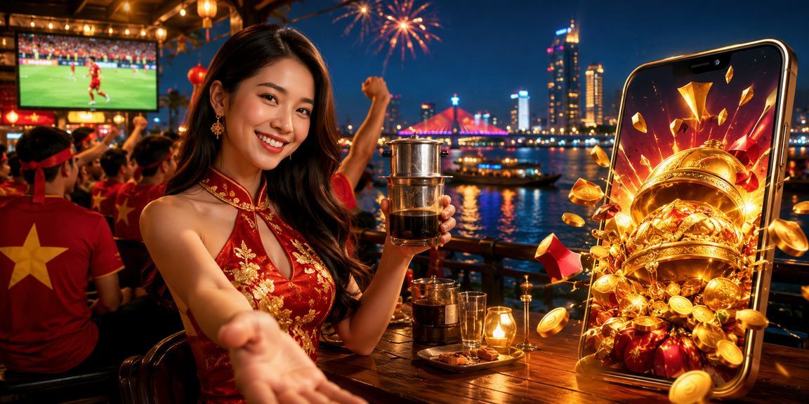 Người dùng mở ứng dụng casino trực tuyến trên điện thoại tại quán cà phê Đà Nẵng