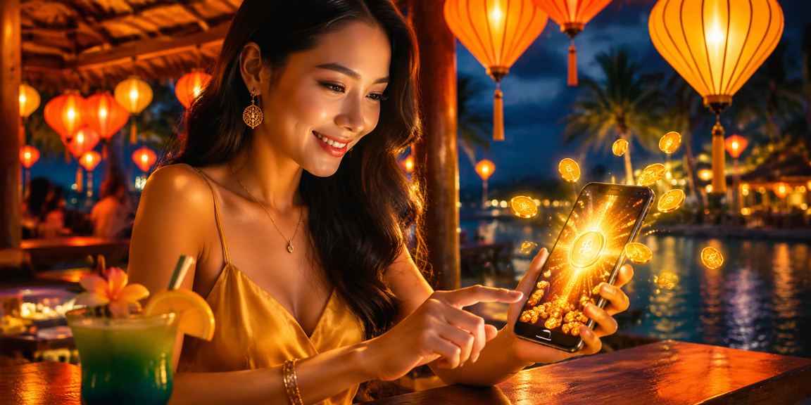 Đường phố Hội An rực sáng đèn lồng về đêm, nơi du khách và người dân tìm đến các hình thức giải trí trực tuyến